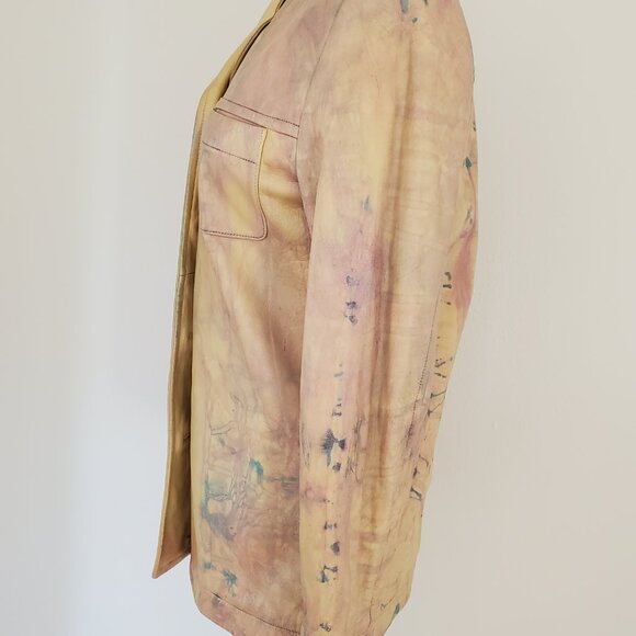 Escada 34 leather jacket tan pink beige blue purple white gray 4 6 small medium - Picture 8 of 10